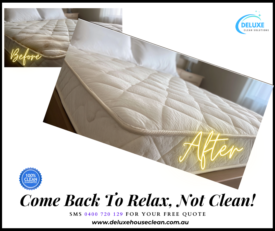 “Hyperrealistic visual of mattress cleaning transformation, emphasizing dramatic improvement in cleanliness and fabric appearance post-service.