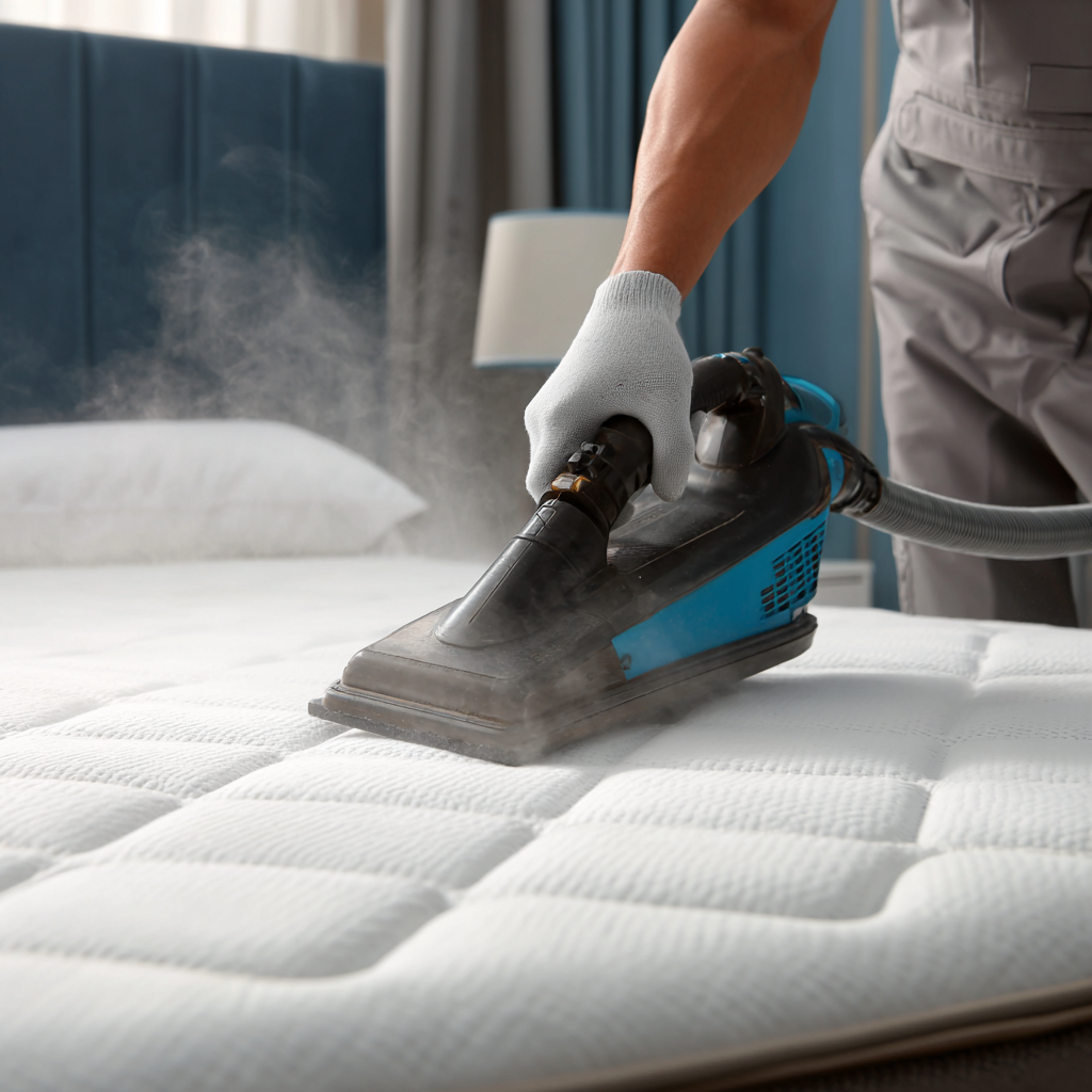 Mattress cleaning technician using steam extraction for stain removal – Brisbane Southside deep clean by Deluxe Clean Solutions